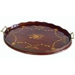 Edwardian kidney shaped tray with shell inlay. Unfortunately we are not doing condition reports on