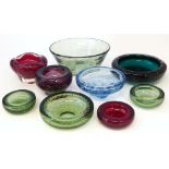 Nine Whitefriars bubble glass bowls, the largest measures 23cm diameter Unfortunately we are not