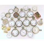 Nine large base metal pocket watches (two with hands missing) together with an assortment of