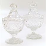 A pair of 19th century cut glass lidded honey dishes Unfortunately we are not doing condition