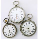 Three silver cased pocket watches, two by William Ehrhardt dated 1902 (case broken) and 1897,