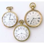 Three Elgin gold plated open face pocket watches Unfortunately we are not doing condition reports on