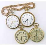 Four plated pocket watches, three by Illinois and one by Record with plated watch chain (4)