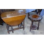 Early 20th century oak barley-twist gate-leg dining table and oak Jacobean style occasional table.