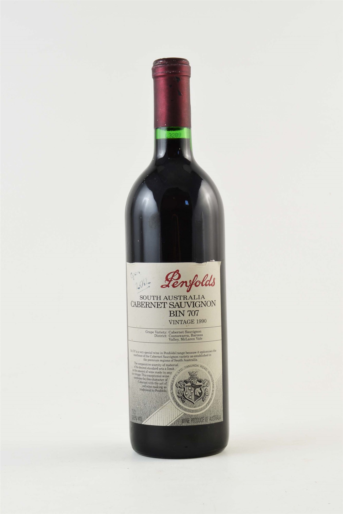 1 x bottle of Penfolds South Australia Cabernet Sauvignon Bin 707, Vintage 1990. High fill. 75cl.