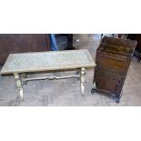 Early 20th century oak magazine rack with cupboard to base and a gilt painted coffee table.