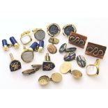 An assortment of gentleman's cufflinks, including two 9ct monogrammed examples, a silver and
