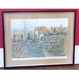 Signed limited edition print "Fox on Wall" after Patrick A. Oxenham. Unfortunately we are not