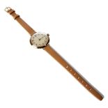 18ct gold Art Deco lady's slim watch, Arabic numerals, engine turned pattern dial, movement