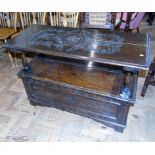 Early 20th century oak monks bench. Unfortunately we are not doing condition reports on this sale.