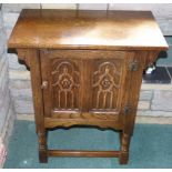 Reproduction Gothic oak side-cabinet. Unfortunately we are not doing condition reports on this