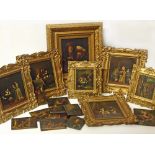 A quantity of various reproduction genre paintings on copper and panel Condition reports are not