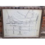 Large framed engineering drawing of a die-casting machine (German). Condition reports are not