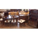 20th century hardwood Oriental dining room suite complete with extending dining table, six chairs,