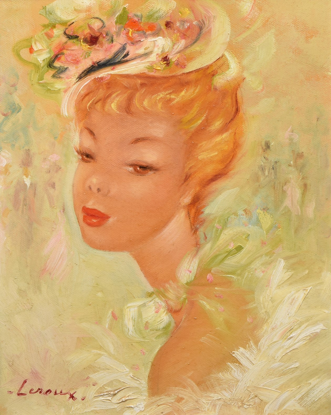 Leroux, 20th century, Portrait of a lady, signed, oil on canvas, 26 x 21cm, 10.25 x 8.25in.