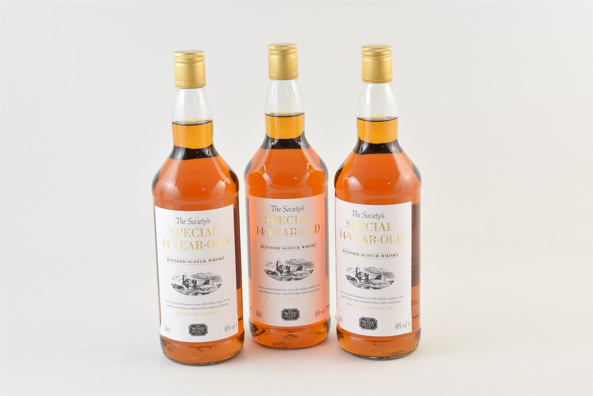 3 x bottles of The Wine Society's Special 14-Year-Old blended Scotch Whisky. 100cl. Condition