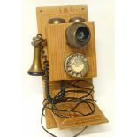 Brass stick telephone on pine mount Condition reports are not available for our Interiors sales.