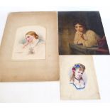 Three unframed 19th century watercolour portrait paintings Condition reports are not available for