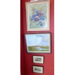 R. Burns rural oil, unsigned still life "Summer Glory" and two coloured engravings Condition reports