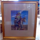 Francis Wainwright, Clown riding a pantomime horse, acrylic on board. Condition reports cannot be