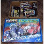 Scalextric "Demolition Derby" and an associated box cars and accessories Condition reports cannot be