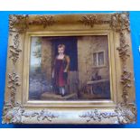 S.J. Hander, 19th century Naive School, figure outside rural cottage, oil. Condition reports