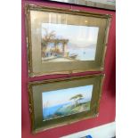 Edwin St. John, 19th century "Lake Como" and "Puzzuoli" watercolour paintings in original gilt