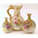 Royal Worcester jug and two vases painted with roses Condition reports are not available for this