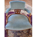 Edwardian inlaid upholstered tub chair. Condition reports are not available for this sale.