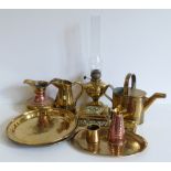 Collection of European and Eastern style brass and copper ware. Condition reports are not