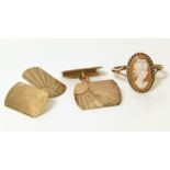 9ct golf cufflinks and 9ct gold cameo ring Condition reports are not available for this sale.