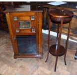 Victorian mahogany music cabinet with glazed and mirrored single door and mahogany two tier