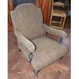 Victorian green upholstered low arm chair Condition reports are not available for this sale.