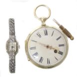 Enamel face pocket watch with signed backplate and fusee movement and one other silver ladies