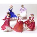 Five Royal Doulton figures: Top O The Hill, Autumn Breezes, Patricia,Â Ashley and Mary Condition