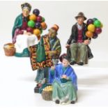 Four Royal Doulton figures: Carpet Seller, Tuppence A Bag, Balloon Man and Old Balloon Seller