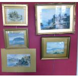 A selection of various watercolour paintings to include Conway castle by Milton Drinkwater, Lake