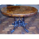 Victorian burr walnut oval occasional table. Condition reports are not available for this sale.