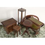 Reproduction drop-leaf table, tripod table, wall mirror, jardinier stand, small stool and stick box.