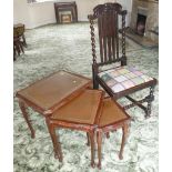 Oak Jacobean style hall chair and modern nest of tables. Condition reports are not available for