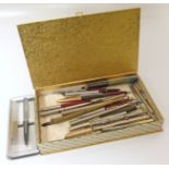 Quantity of mixed pens and W. Reeves & Ltd thermometer. Condition reports are not available for this