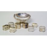 A plain polished silver bon-bon dish on pedestal foot, together with a mixed assortment of silver