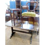 Ercol dining table 137x70cm, single Victorian parlour chair and oriental occasional table. Condition