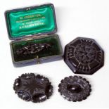 As assortment of four Victorian jet brooches Condition reports are not available for this sale.