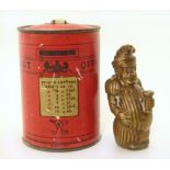 Bryant and May tin plate post box vesta, also a Mr. Punch Go To Bed vesta. Condition reports are not