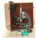 Cased Baker of London 44189 four lens microscope with additional slides. Condition reports are not