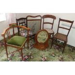 Edwardian corner chair, three bedroom chairs, swing frame toilet mirror and fire screen. Condition