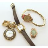 Assorted lady's vintage wristwatches including one 9ct gold with mother-of-pearl face, no strap,