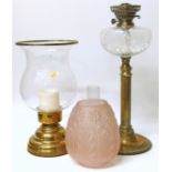 Victorian oil lamp and a candle holder. Condition reports are not available for this sale.