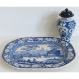 Delft vase and a blue transfer meat plate Condition reports are not available for this sale.